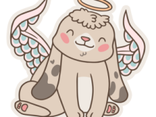 an angel cat sitting on the ground