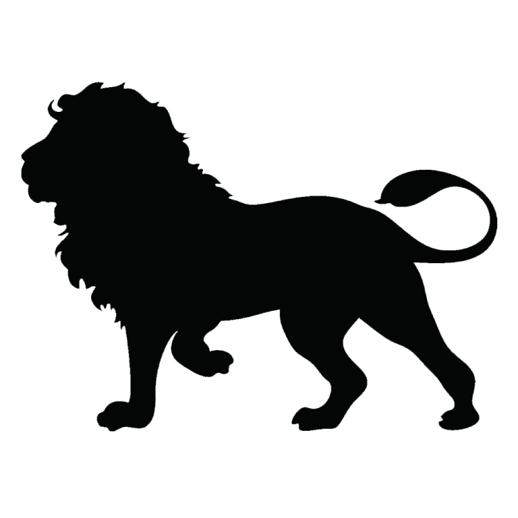 a black and white silhouette of a lion