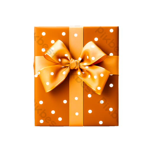 an orange gift box with a gold bow