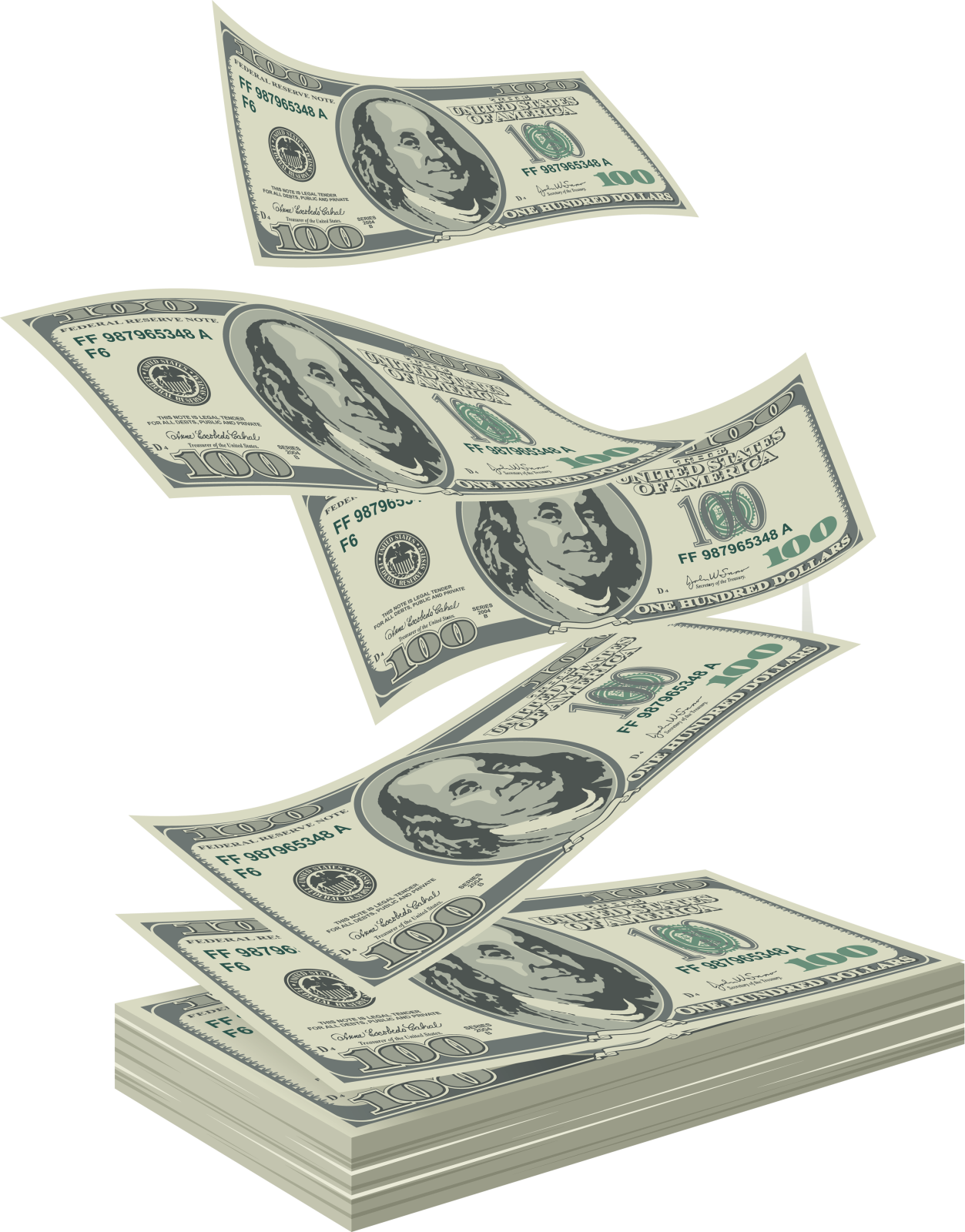 a stack of money flying in the air