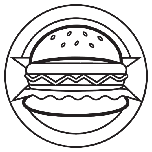 a black and white drawing of a hamburger