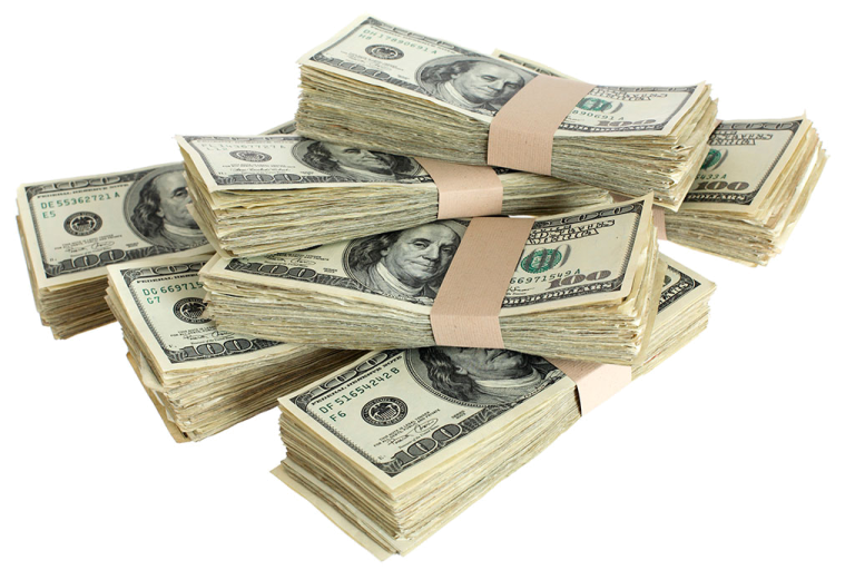 a pile of money on a white background