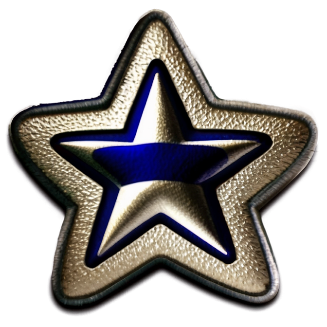 a silver and blue star on a white background