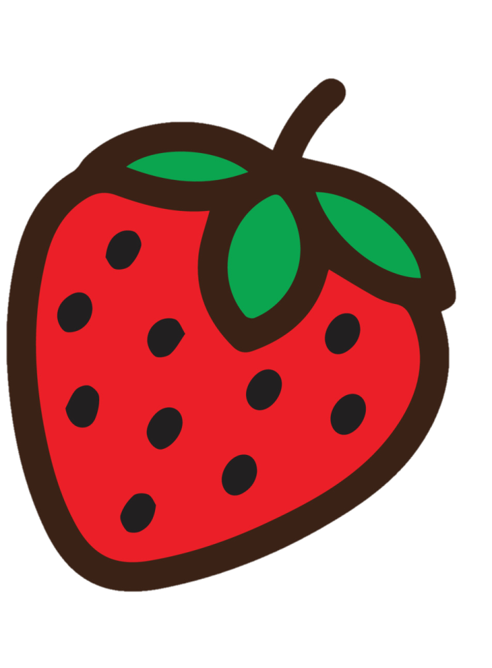 a strawberry with black dots on it