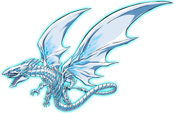 a drawing of a white dragon with blue wings