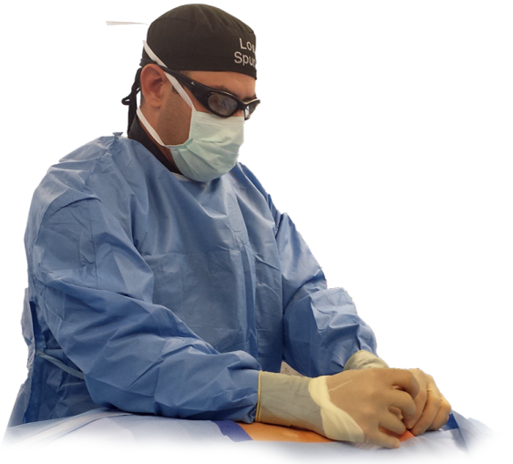 a man wearing a surgical mask and gloves