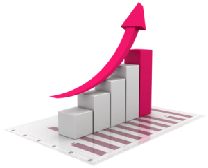 a bar chart with an arrow pointing upward