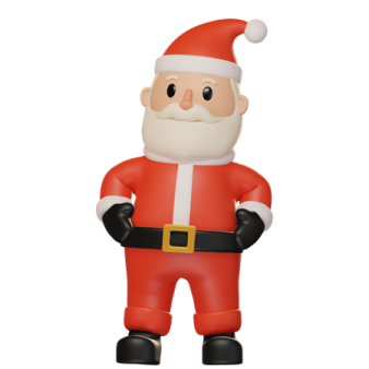a 3d santa with his hands in his pockets