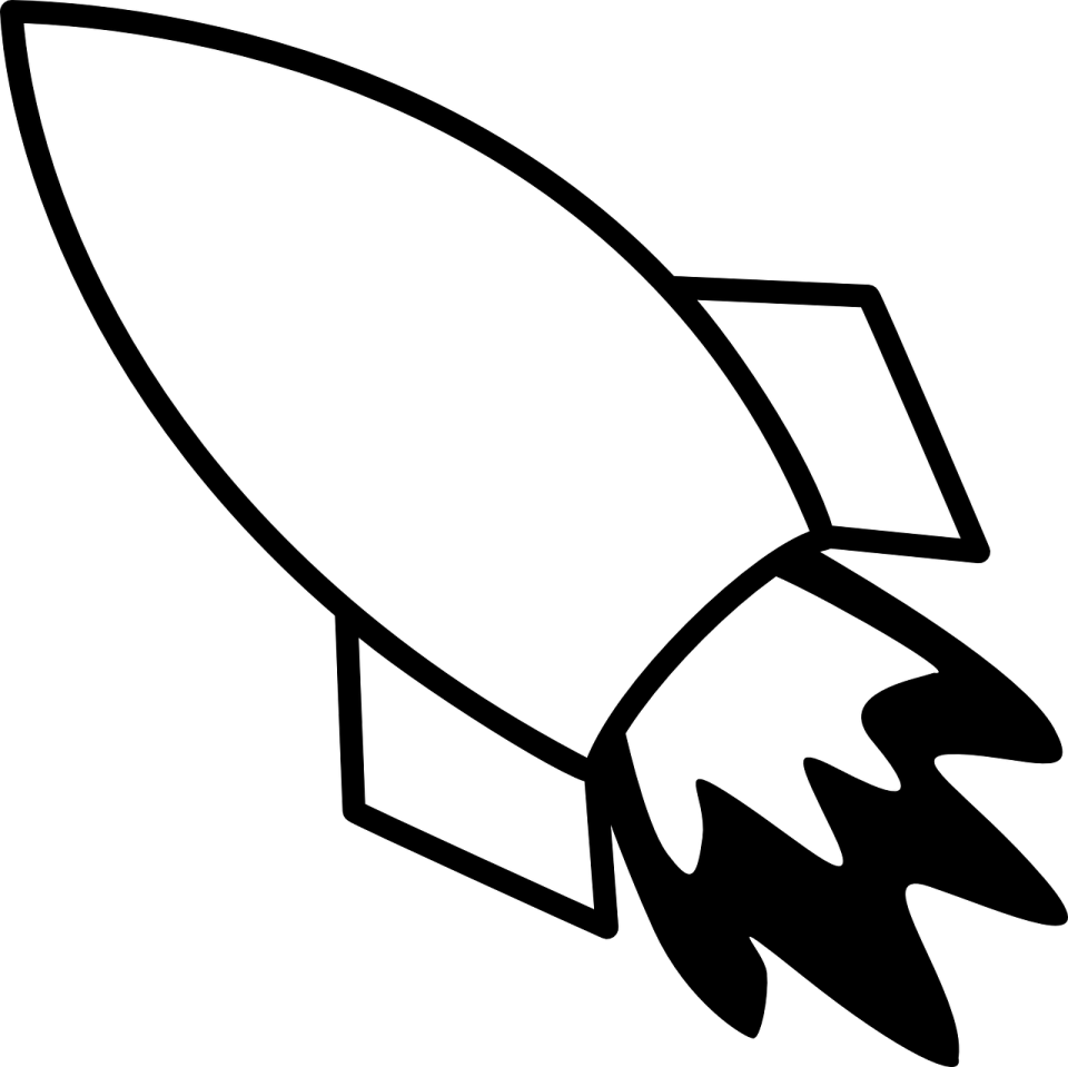 a black and white rocket on a white background