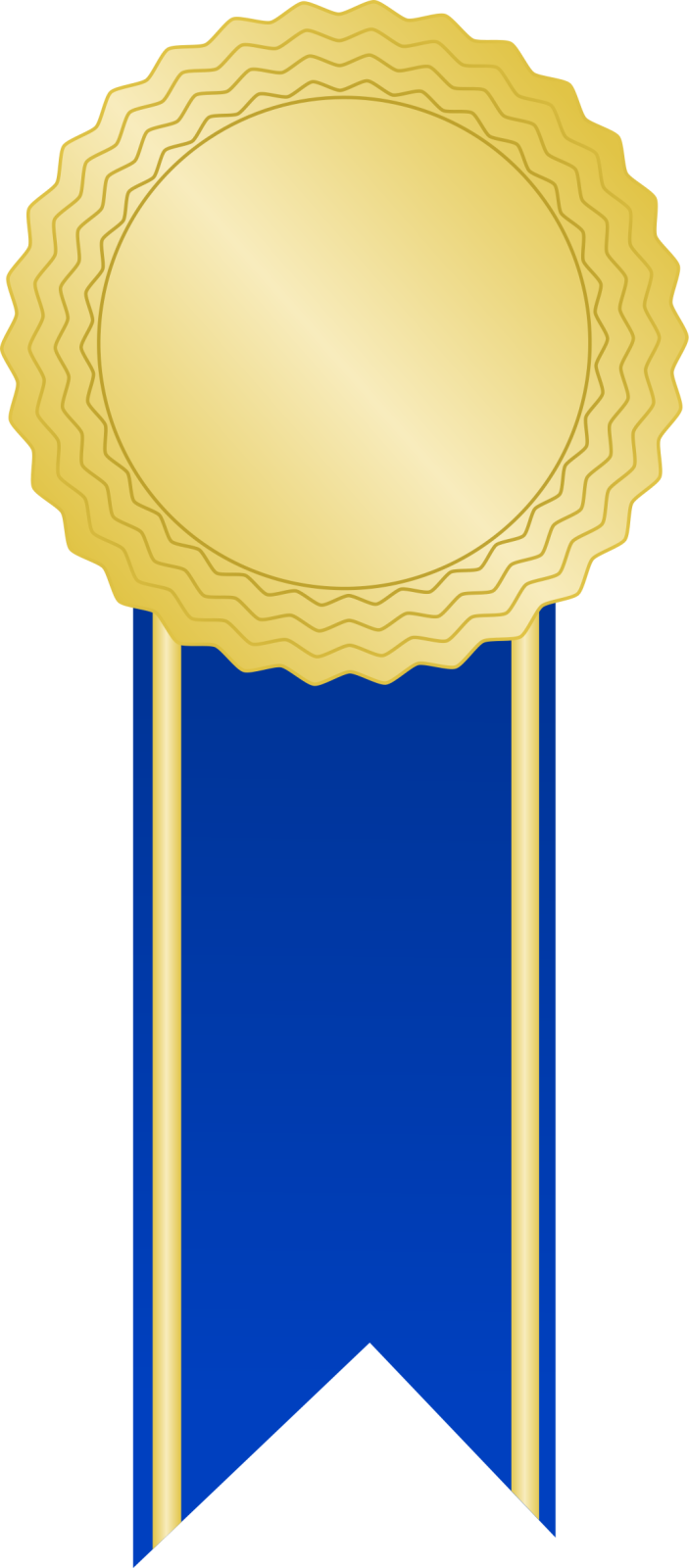 a blue ribbon with a gold medal on it