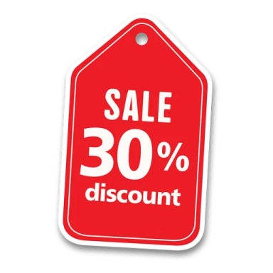 a red sale tag with the words sale 30 % discount