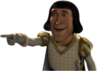a cartoon character pointing at the camera