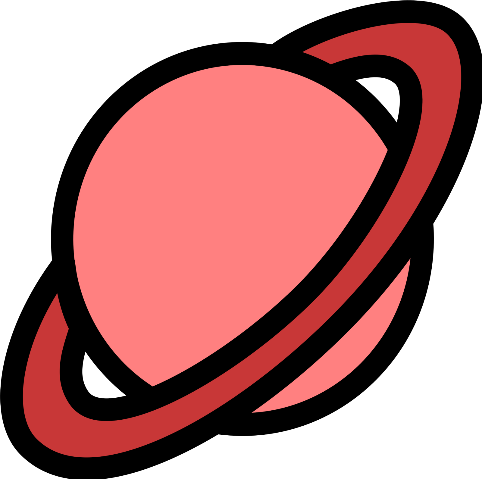 a red planet with two rings around it