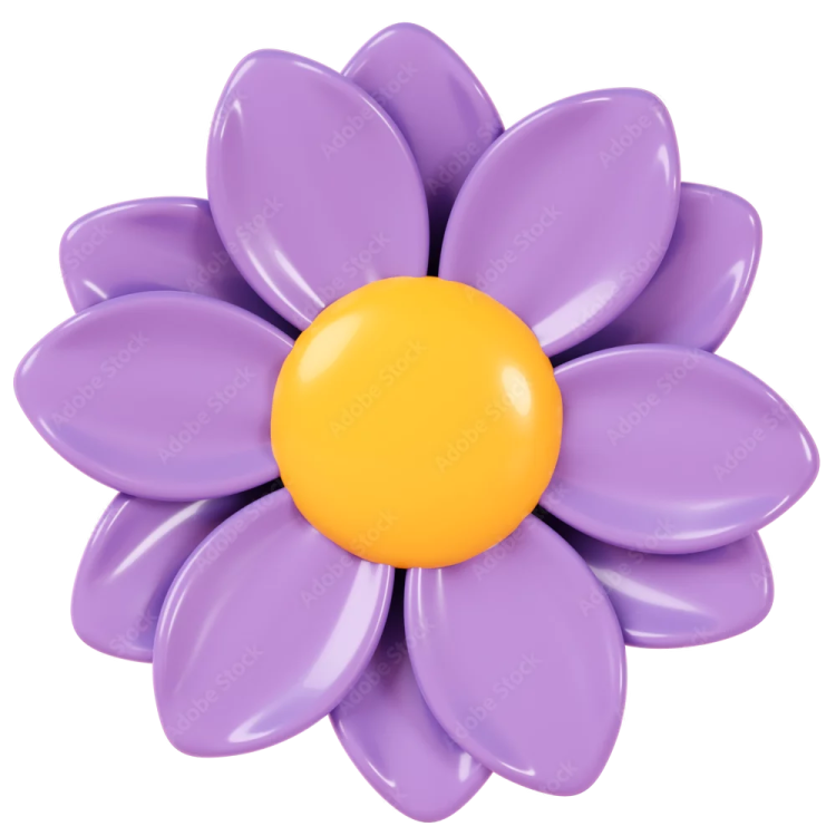 a purple flower with an orange center