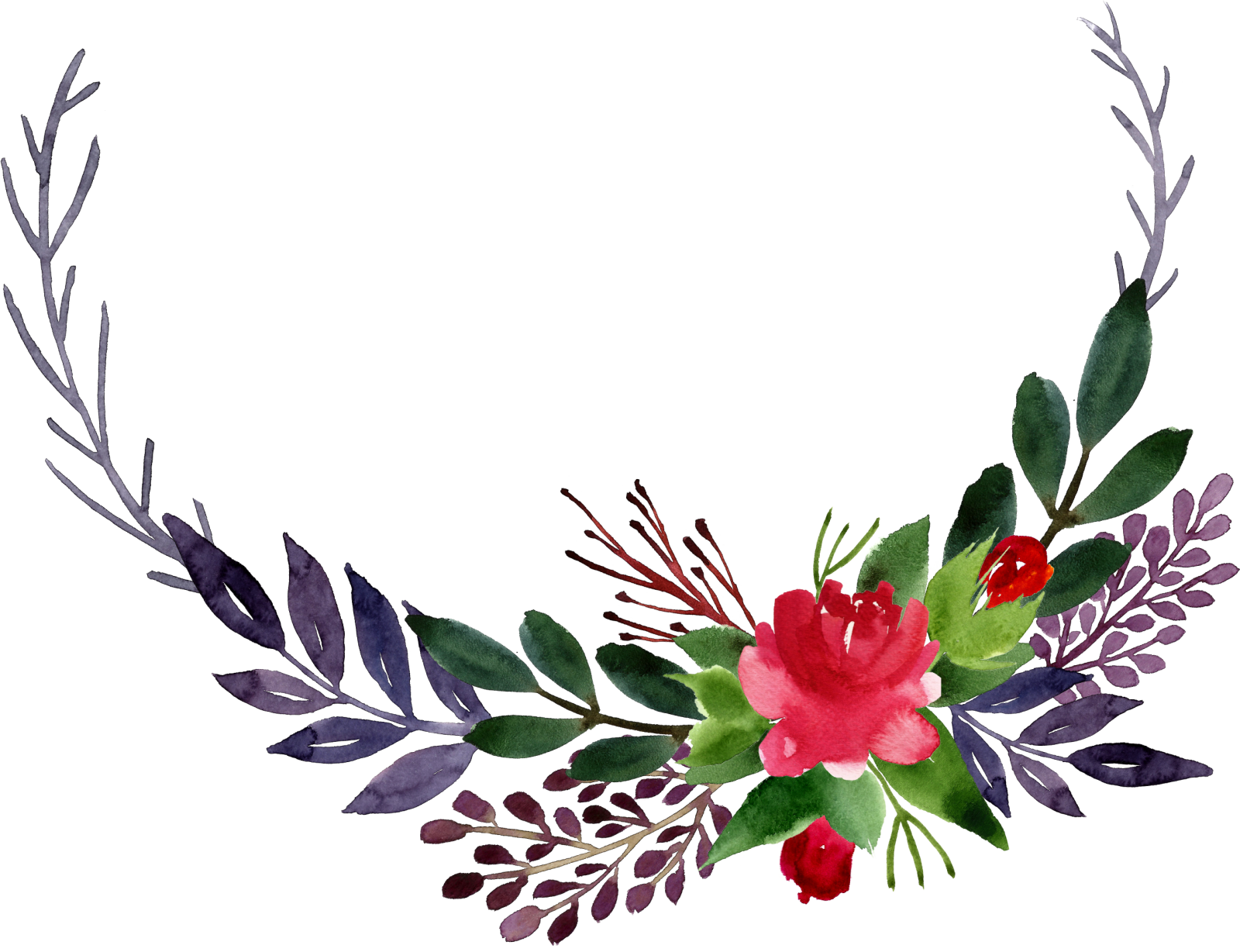 a watercolor wreath with flowers and leaves