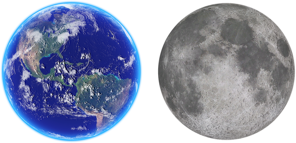 two images of the moon and earth