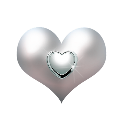 a silver heart on a white background