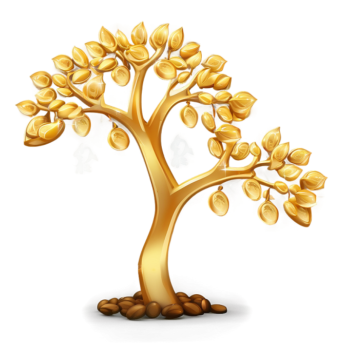 a golden tree with coins on it