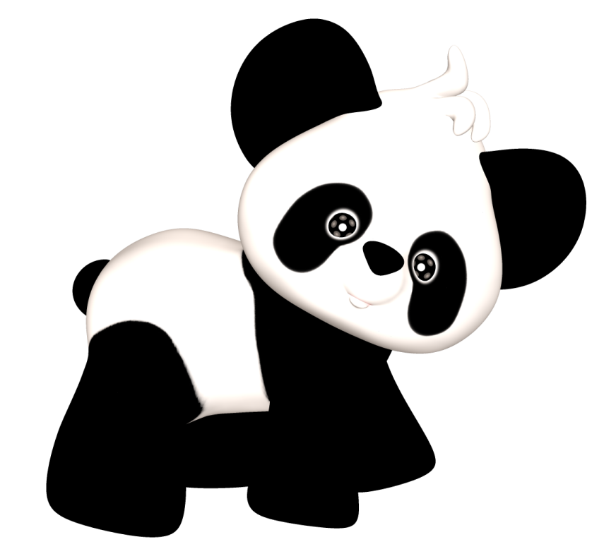 a black and white panda bear on a white background