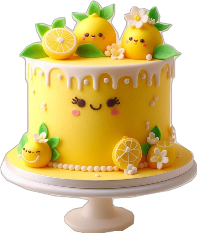 a yellow cake with lemons on top