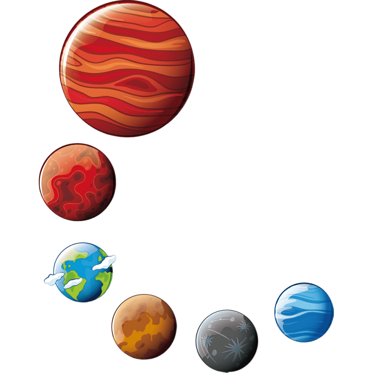 a set of planets on a white background