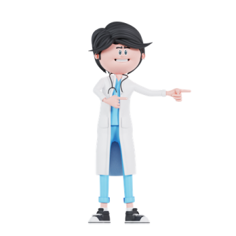 a cartoon character with a white coat and blue pants