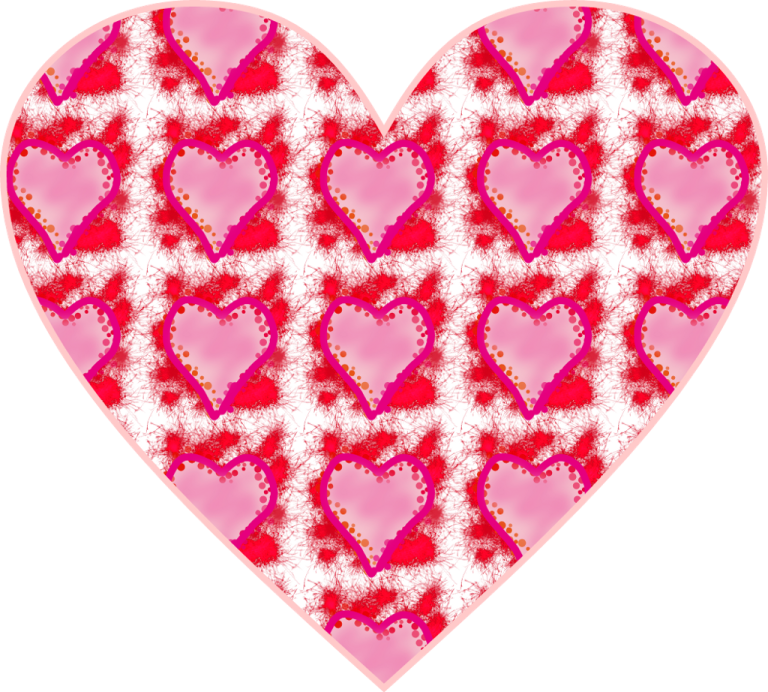 a pink heart with white and red hearts