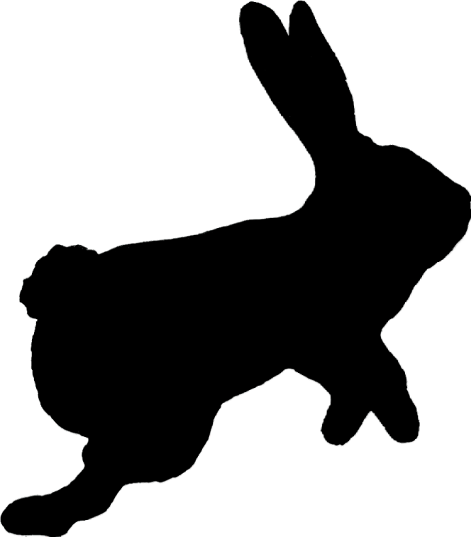 a black and white silhouette of a rabbit