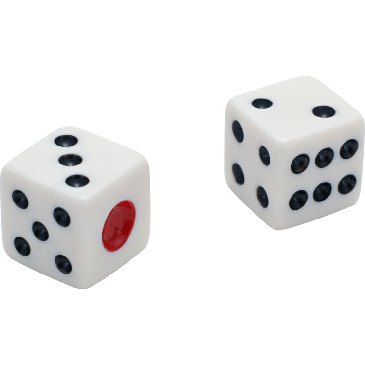 a pair of white dice with black spots
