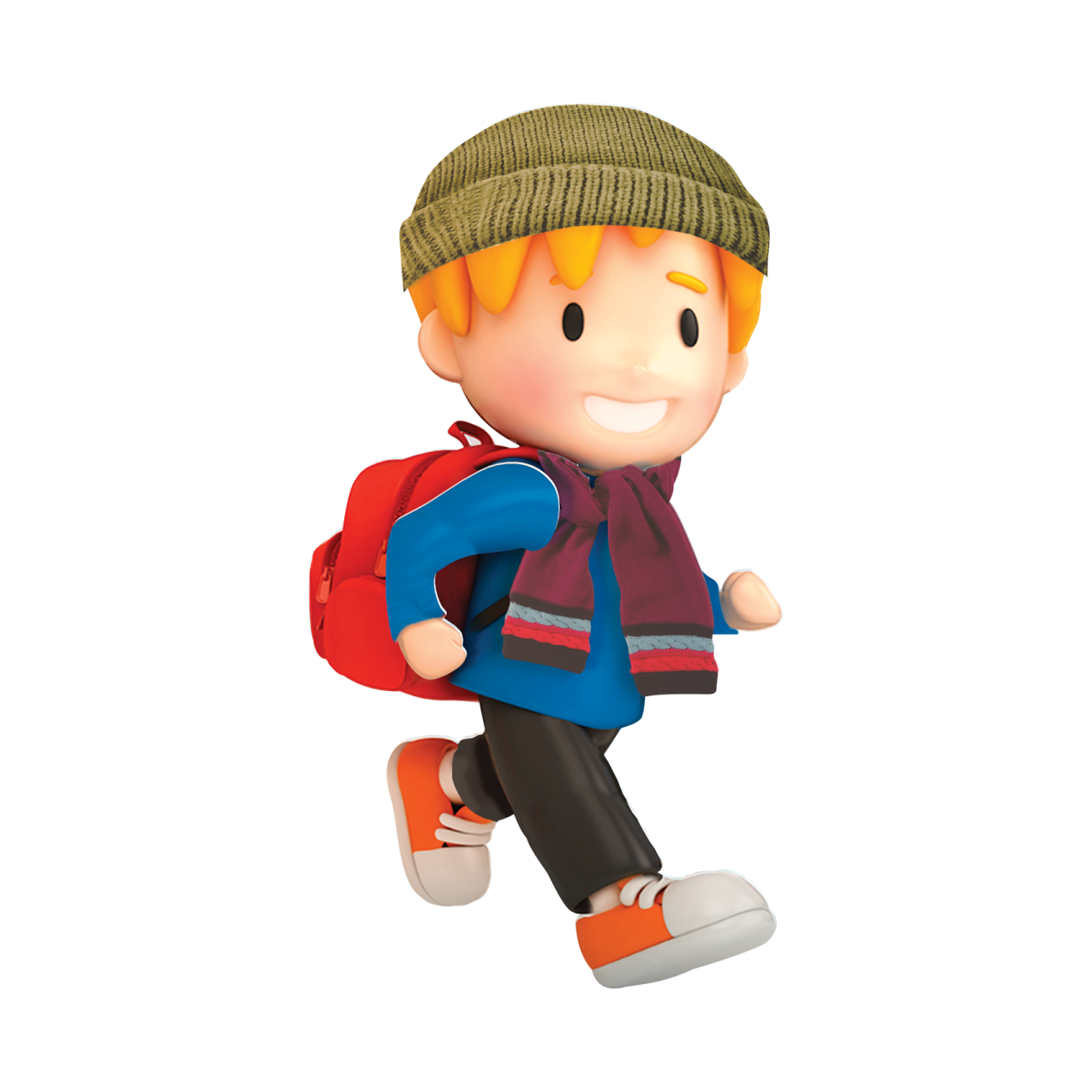 a little boy with a backpack and hat