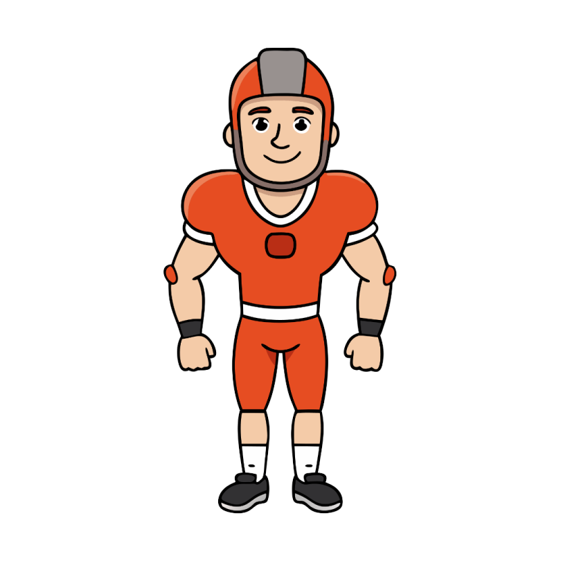 a cartoon football player in an orange uniform