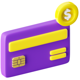 a purple credit card with a yellow button