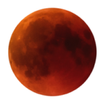 a red moon with a white background