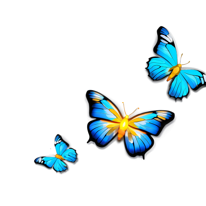 three blue butterflies on a white background