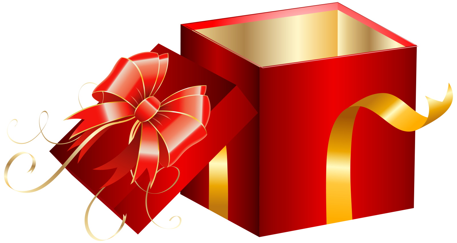 a red gift box with gold ribbon and bow