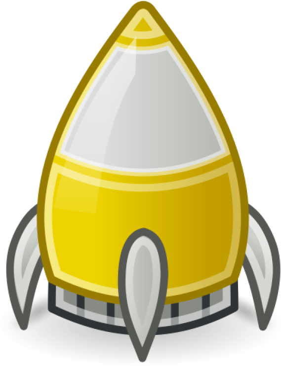 a yellow rocket with a white background
