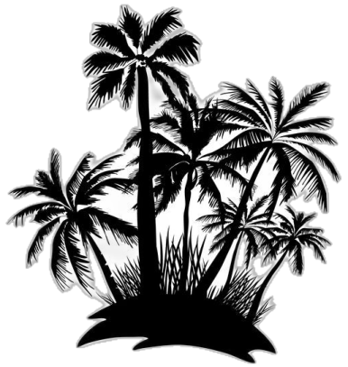 a black and white silhouette of palm trees