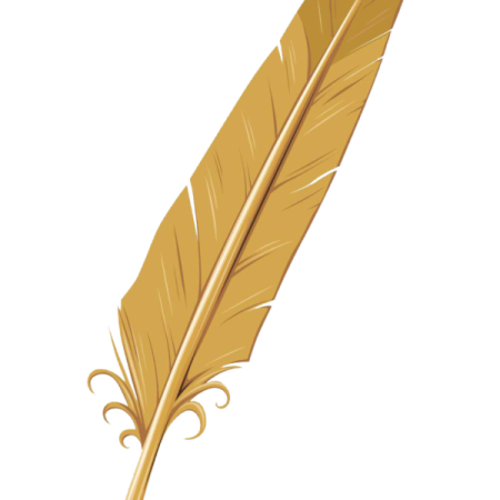a golden feather on a white background