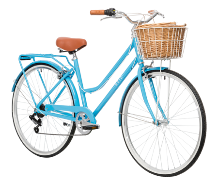 a blue bicycle with a basket on the front