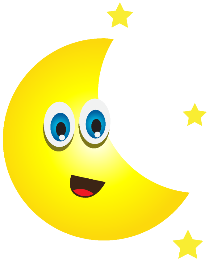 a smiling moon with stars around it