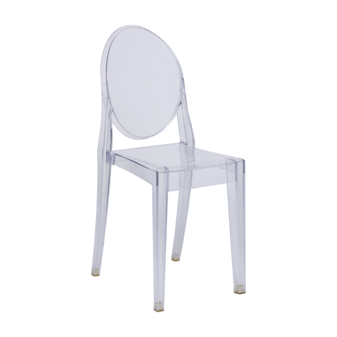 a clear plastic chair on a white background