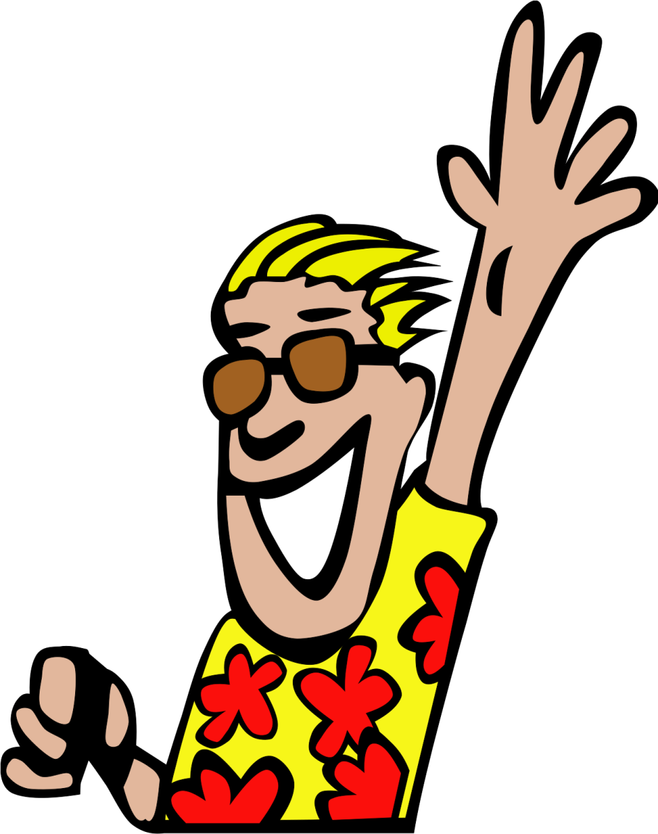 a man in a yellow shirt with hearts on his chest