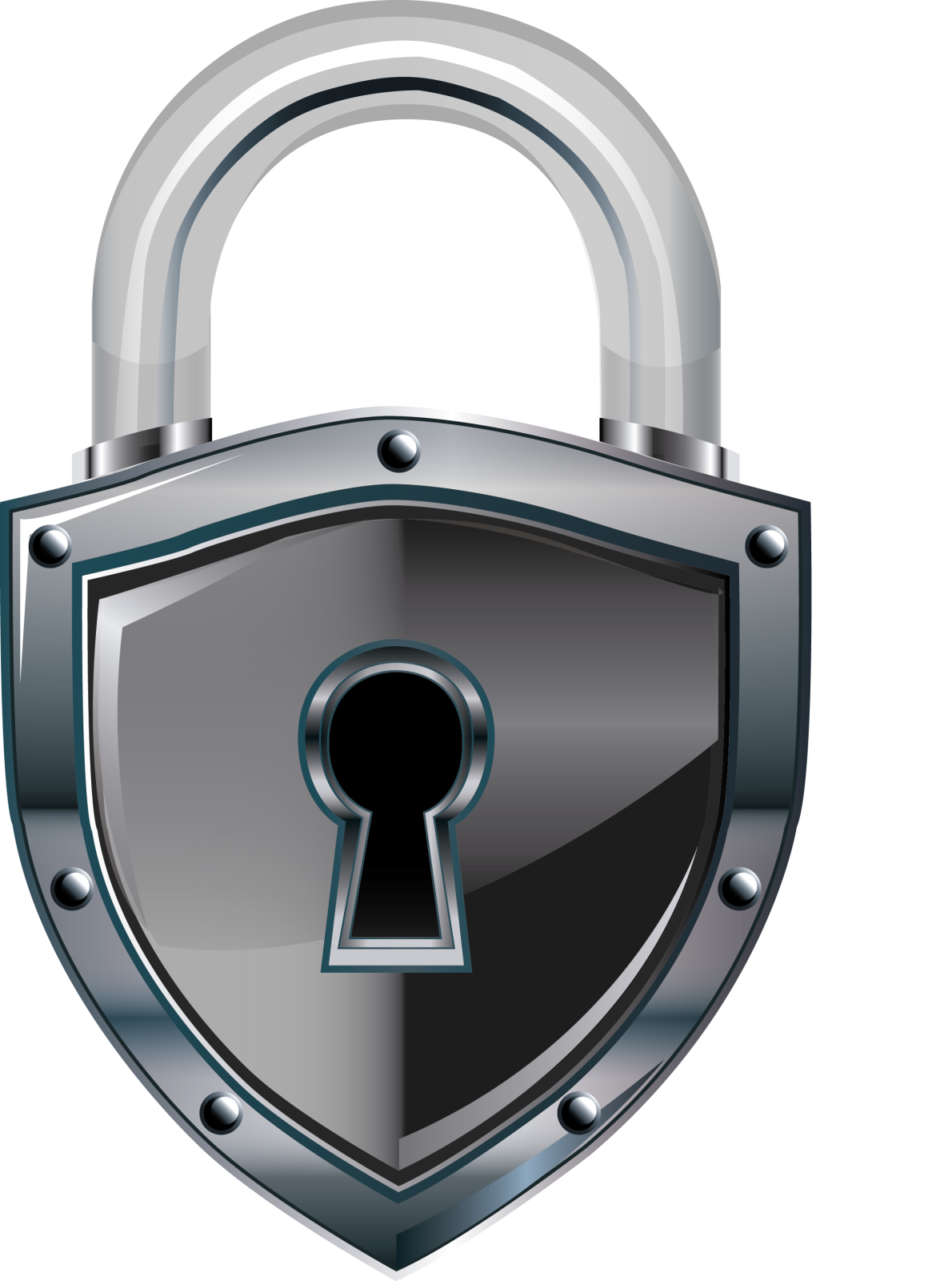 a black shield with a lock on it