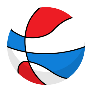 a red, white and blue ball on a white background