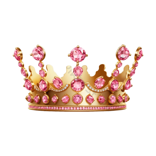 a gold crown with pink stones on it