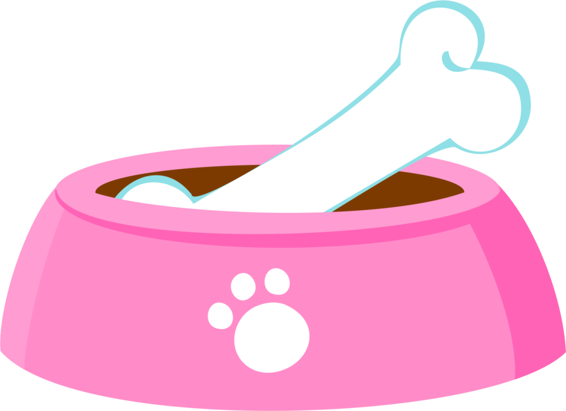 a pink dog bowl with a bone in it