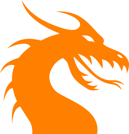 an orange dragon head on a white background
