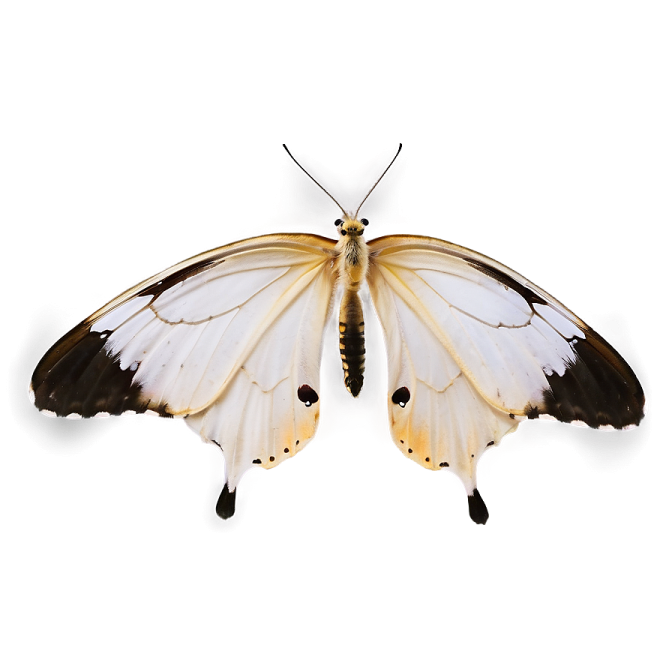 a white butterfly with black and yellow wings