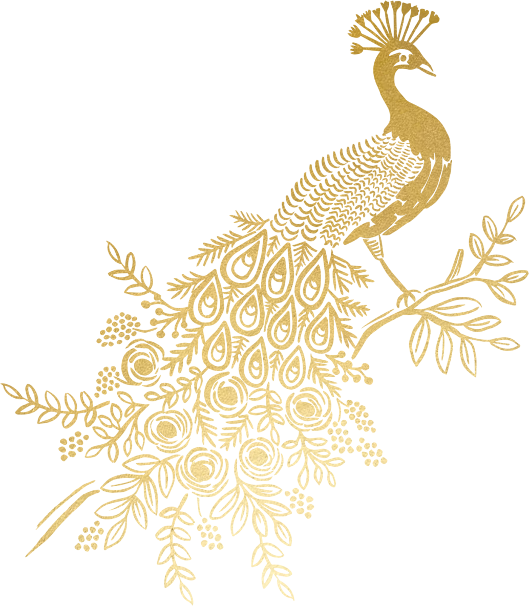 a gold peacock sitting on top of a tree branch