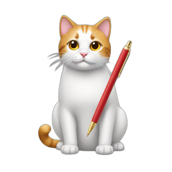 a cartoon cat with a pencil in its mouth